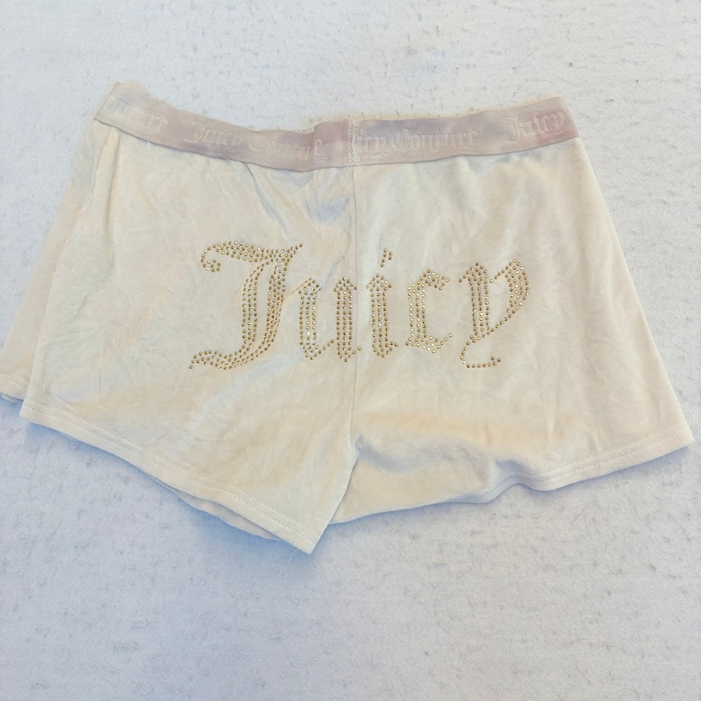 Juicy Couture Sleepwear Shorts Womens XL Cream Velour Rhinestone Logo Pajamas